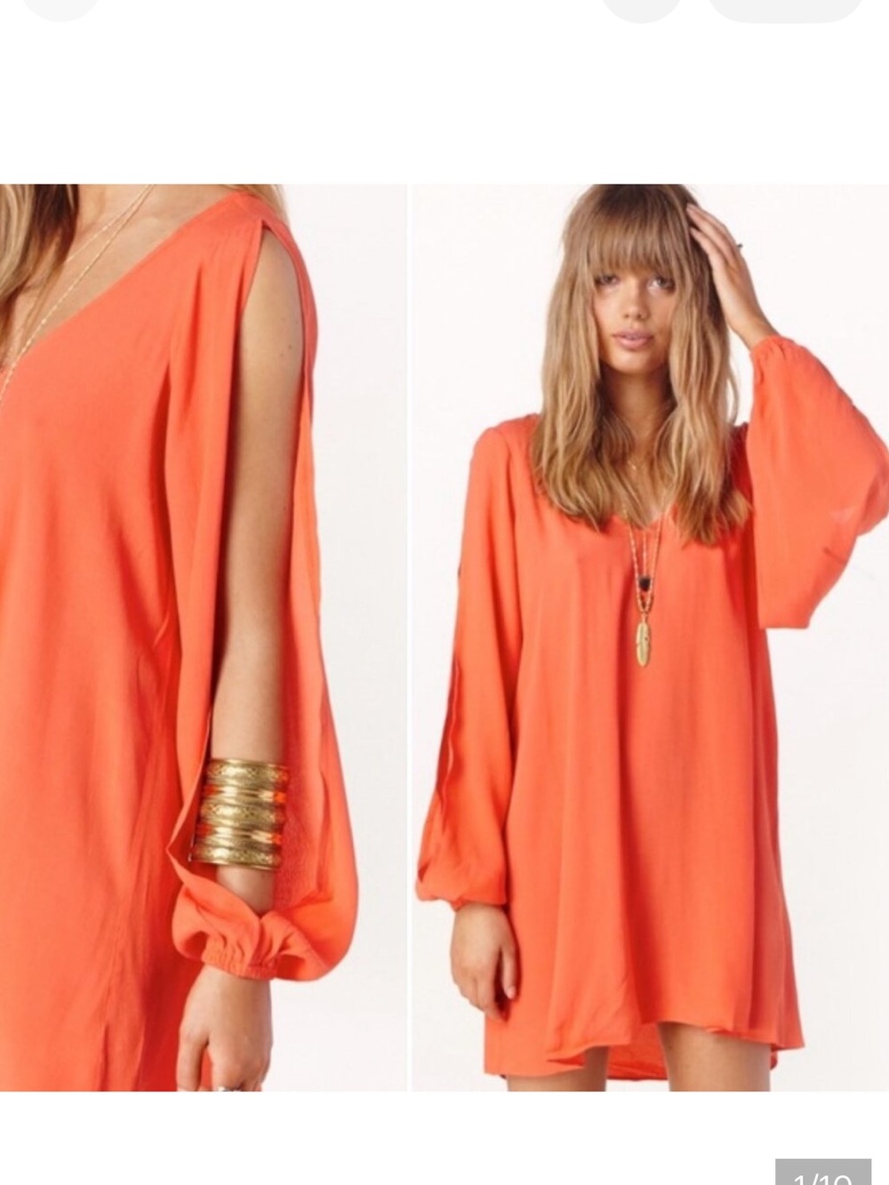 LOVERS + FRIENDS CORAL ORANGE LONG SLEEVE COLD SHOULDER BOHO DRESS WOMENS XS